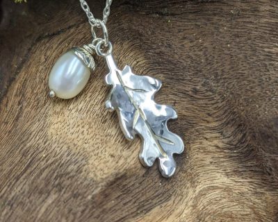 Sterling Silver Oak Leaf & Pearl Acorn with Chain