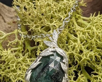 Pear shape green raw sapphire pendant