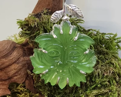 Serpentine greenman, silver celtic pendant