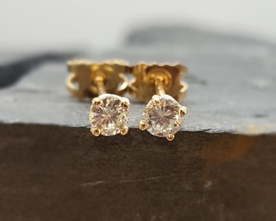 9ct yellow Diamond studs, 33 points or 1/3rd of a carat.