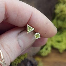 9ct white mismatched yellow diamond earrings, one triangle and one princess cut, 32 points